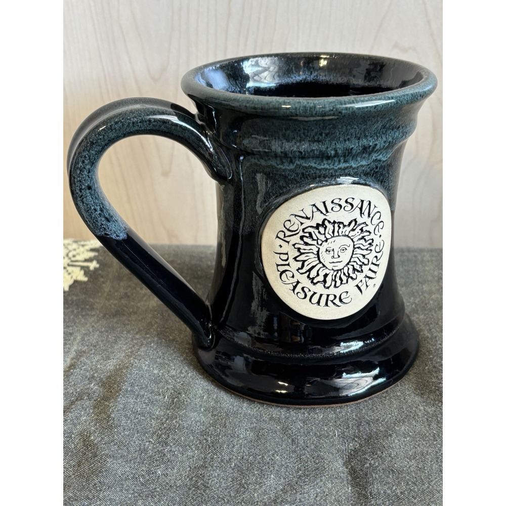 VTG Arizona Renaissance Pleasure‎ Faire Ceramic Pottery Mug Glazed Green Black
